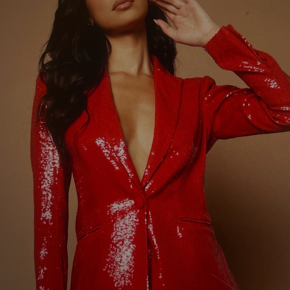 Fashion Nova Sparkling Red Sequin Blazer